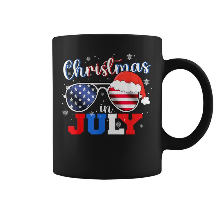 Christmas In July Santa Hat Sunglasses Usa Flag 4Th Of July Coffee Mug