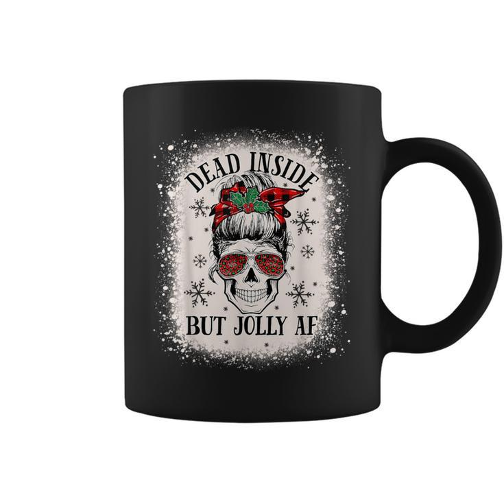Christmas Messy Bun Skull Dead Inside But Jolly Af Coffee Mug