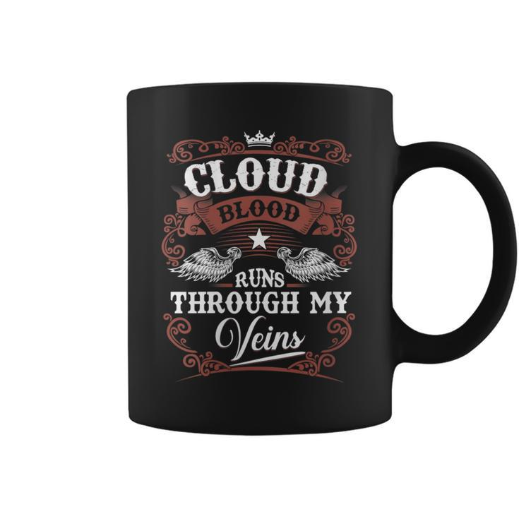 Cloud Blood Runs Through My Veins Vintage Family Name Coffee Mug
