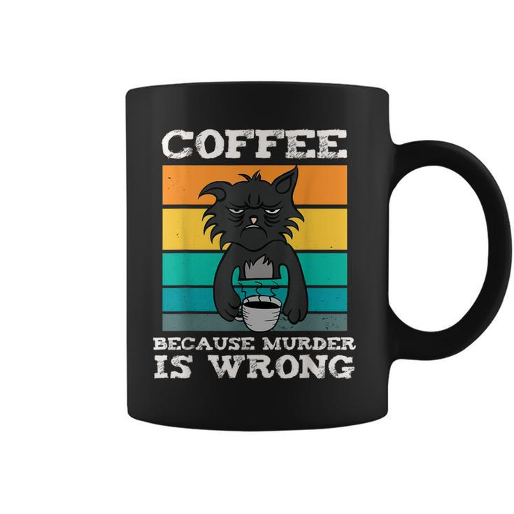 Coffee Because Murder Is Wrong Black Vintage Cat Coffee Mug