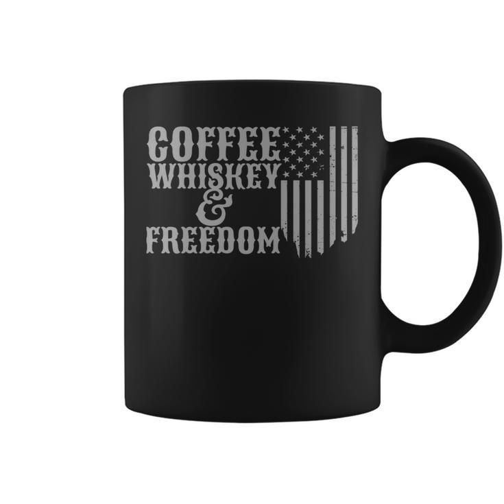 Coffee Whiskey And Freedom Vintage Rustic American Flag Coffee Mug