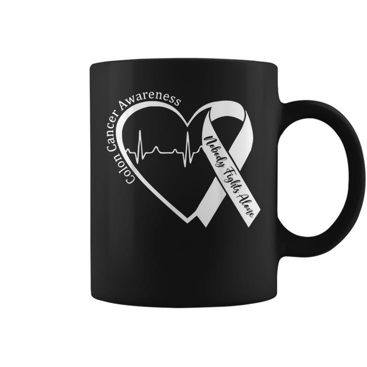 Colon Cancer Awareness Support Family Matching Blue Ribbon Coffee Mug