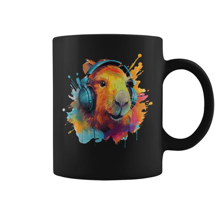 Colorful Capybara With Headphones Vintage Colorful Capybara Coffee Mug