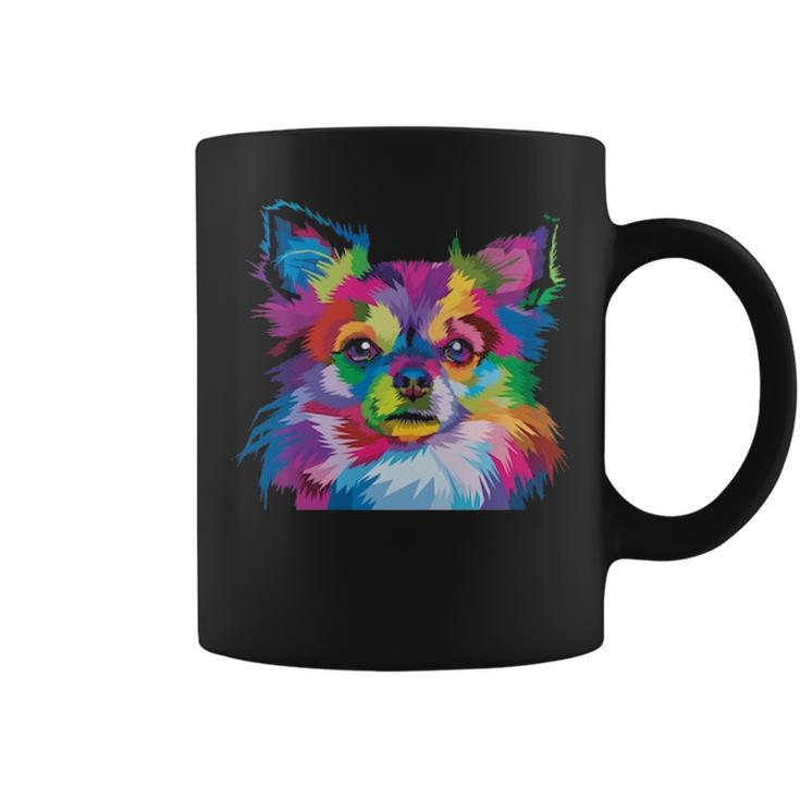 Colorful Chihuahua Long Hair Dog Lover Pop Art Artistic Coffee Mug