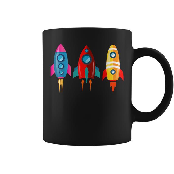 Colorful Rocket Ships Astronaut Coffee Mug