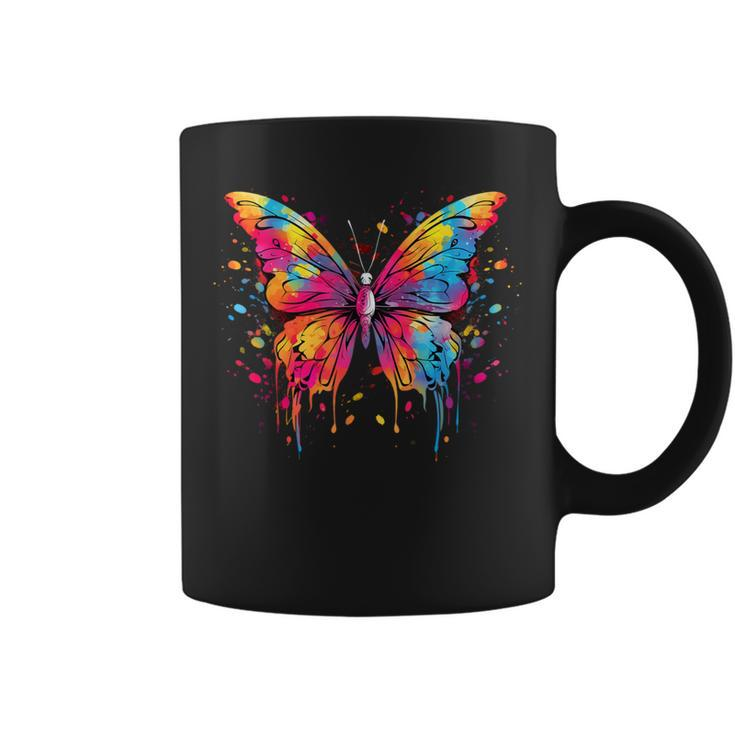 Cool Butterfly On Colorful Painted Butterfly Coffee Mug