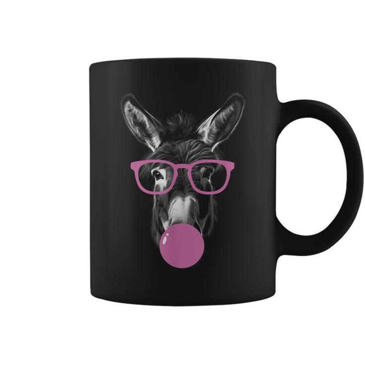 Cool Donkey Face Eating Gum And Makes A Bubble Cute Donkey Coffee Mug