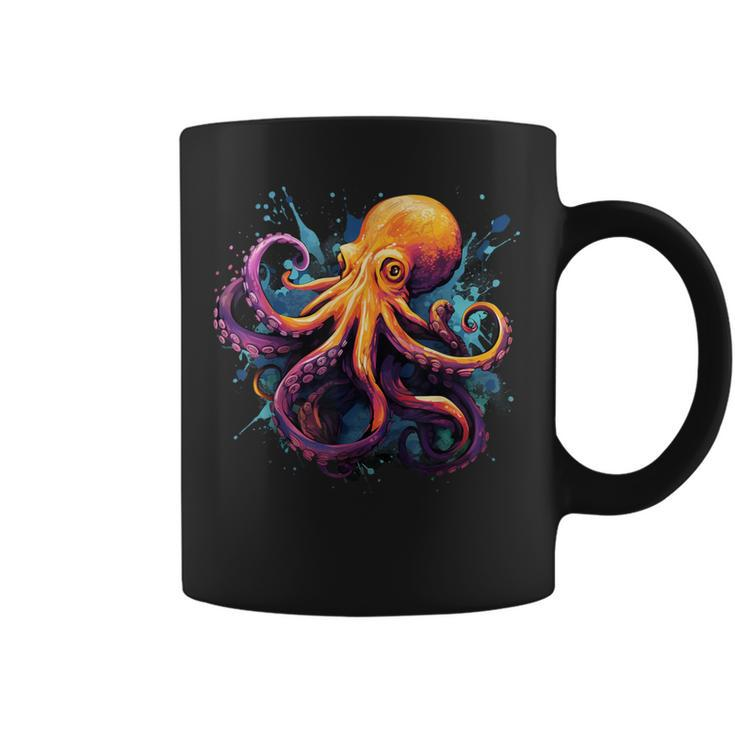 Cool Octopus On Colorful Painted Octopus Coffee Mug
