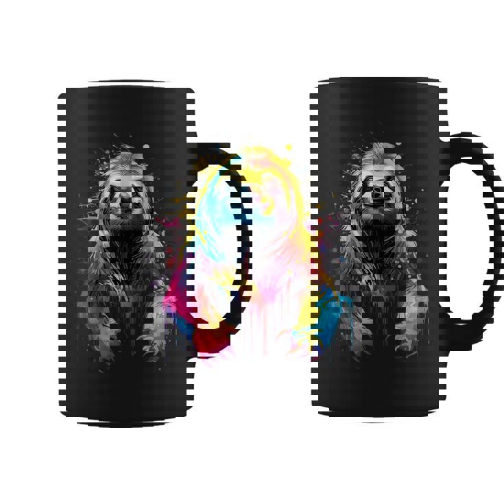 Cool Sloth On Colorful Painted Sloth Coffee Mug