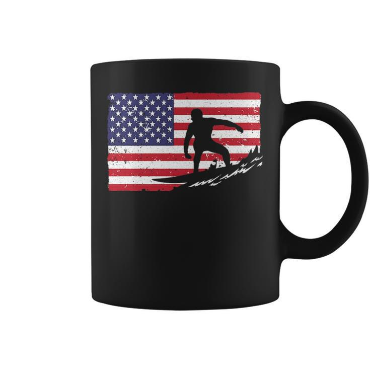 Cool Surfing For Men 4Th Of July American Flag Surfer Coffee Mug