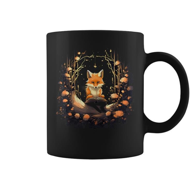 Cottagecore Aesthetic Fox With Books Floral Coffee Mug