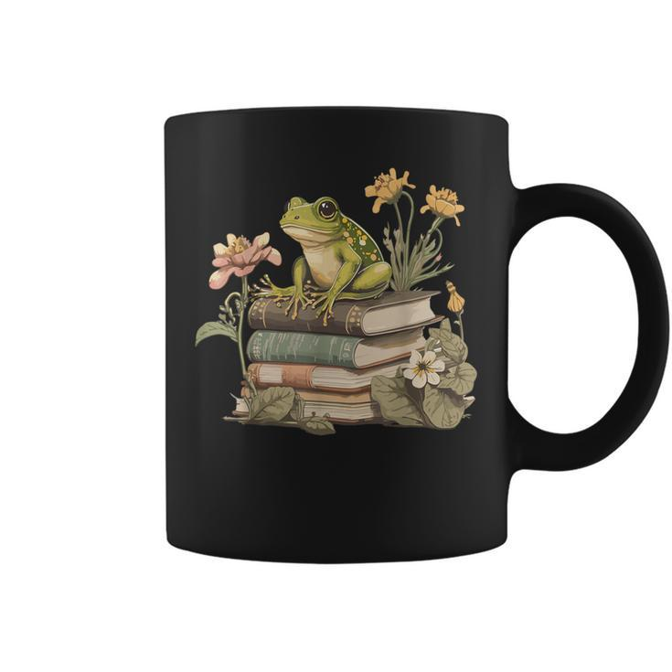 Cottagecore Aesthetic Frog Reading Book Mushroom Lover Coffee Mug
