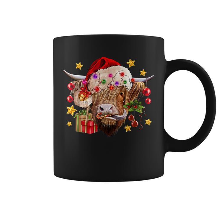 Cow Christmas Santa Hat Lights Christmas Tree Christmas Cow Coffee Mug