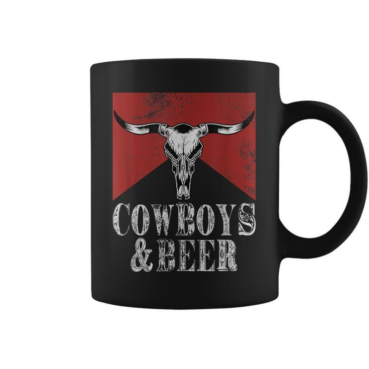 Cowboys & Beer Vintage Rodeo Bull Horn Western Country Coffee Mug