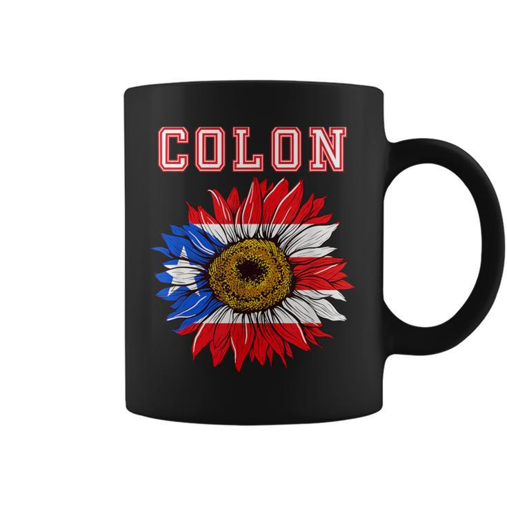Custom Colon Surname Family Name Puerto Rico Flag Sunflower Coffee Mug