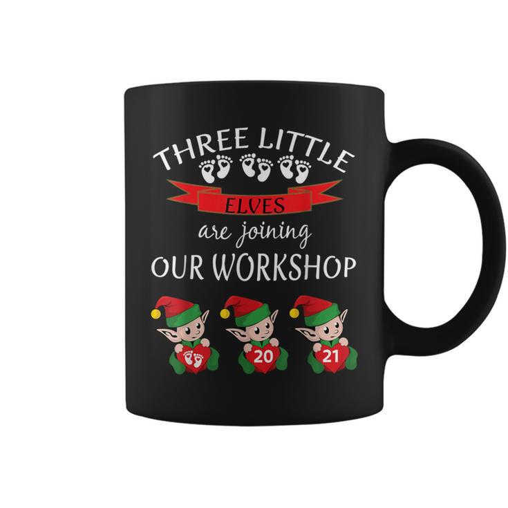 Cute 2021 Triplets Christmas Pregnancy New Baby Reveal Elf Coffee Mug