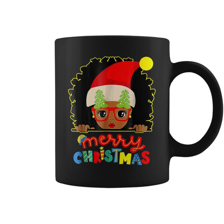 Cute Afro Black Girl Glasses Santa Melanin Merry Christmas Coffee Mug
