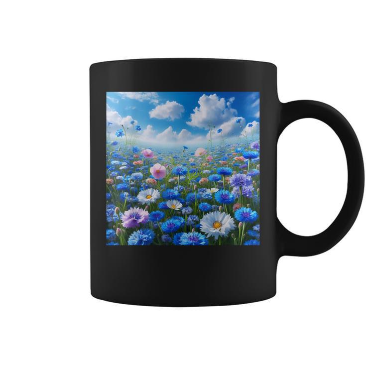 Cute Blue Floral Flowers Blossom Field Coffee Mug