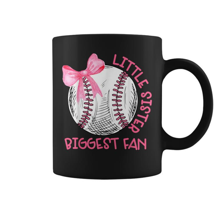 Cute Bow Coquette Little Sister Biggest Fan Baseball Girls Coffee Mug