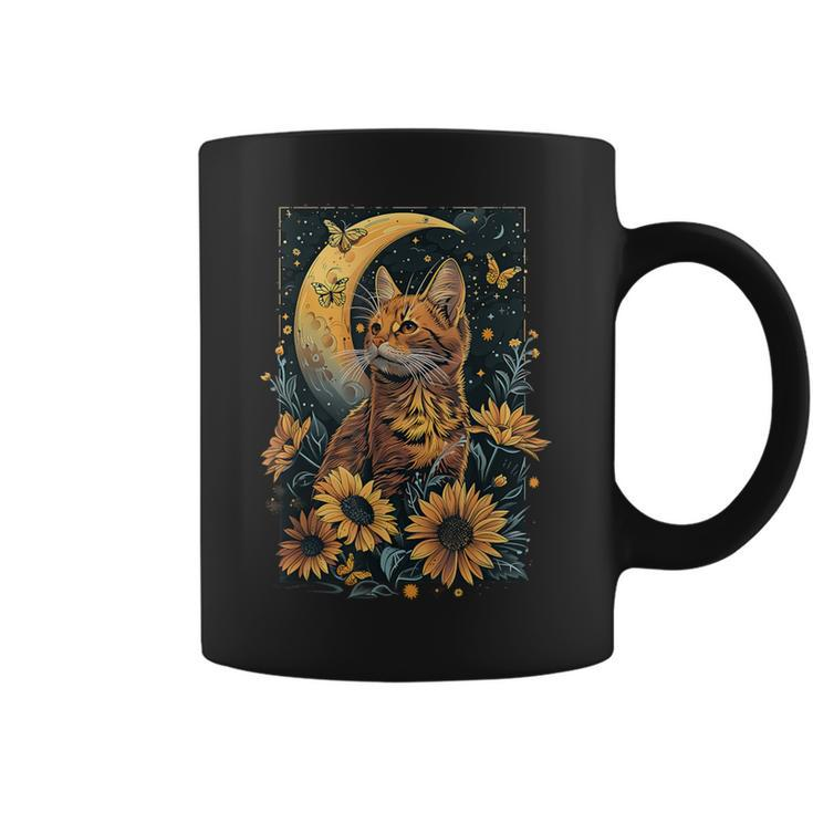 Cute Cat Full Moon Cat Cottagecore Aesthetic Coffee Mug