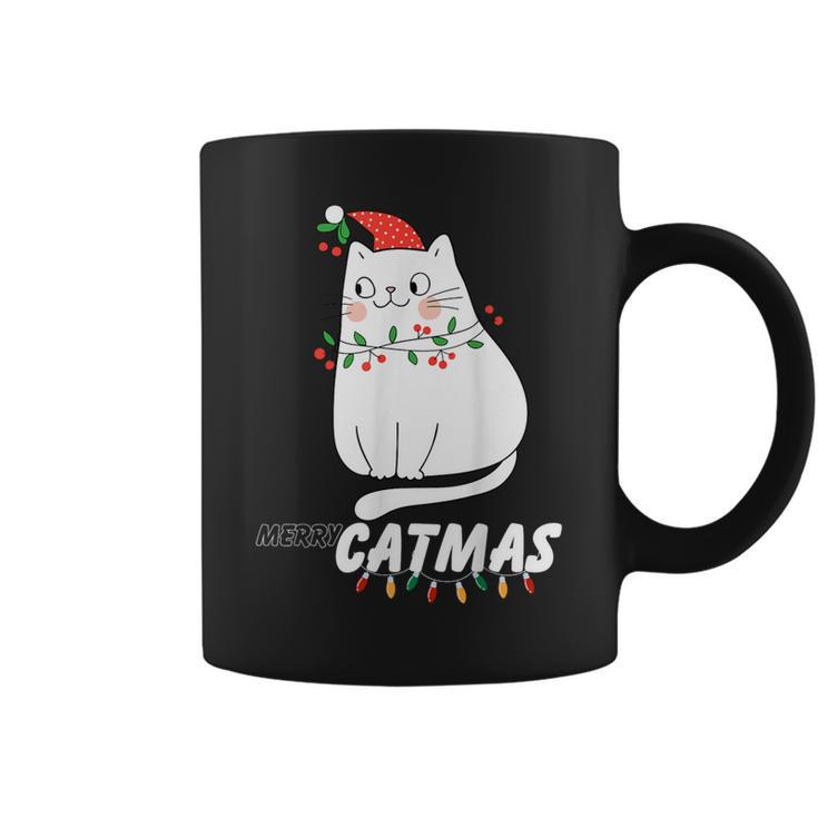 Cute Cat Merry Catmas Christmas Cat Lovers Santa Pajama Coffee Mug