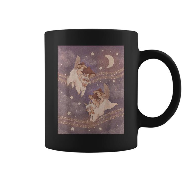 Cute Cat Purple Witchy Mushroom Pink Kawaii Crescent Moon Coffee Mug