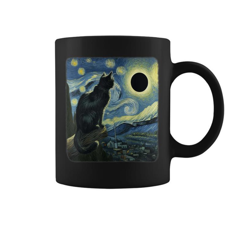 Cute Cat Starry Night Van Gogh Solar Eclipse April 08 2024 Coffee Mug