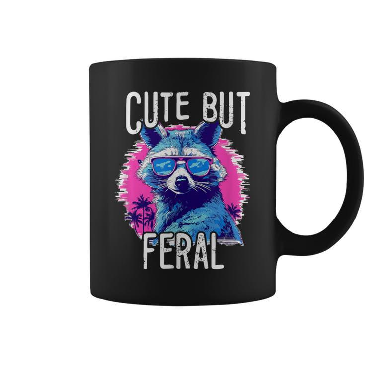 Cute But Feral Colorful Racoon With Sunglasses Racoon Coffee Mug