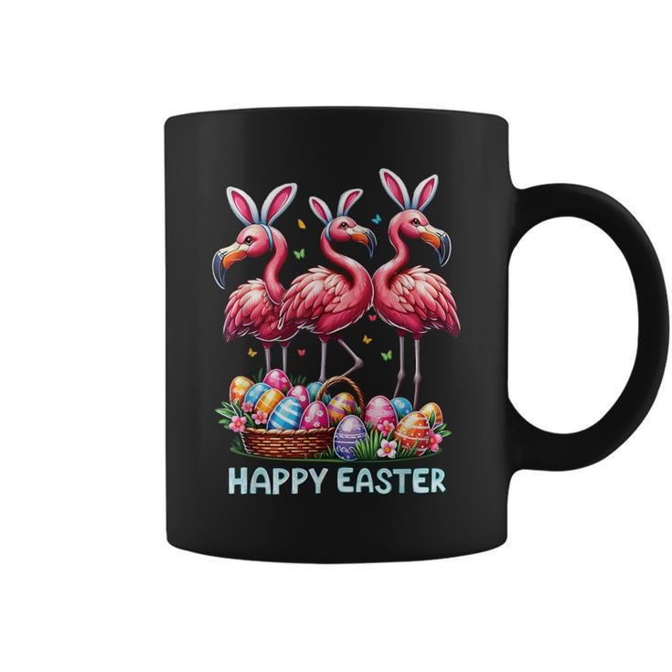 Cute Flamingo With Easter Bunny Egg Basket Happy Easter Coffee Mug