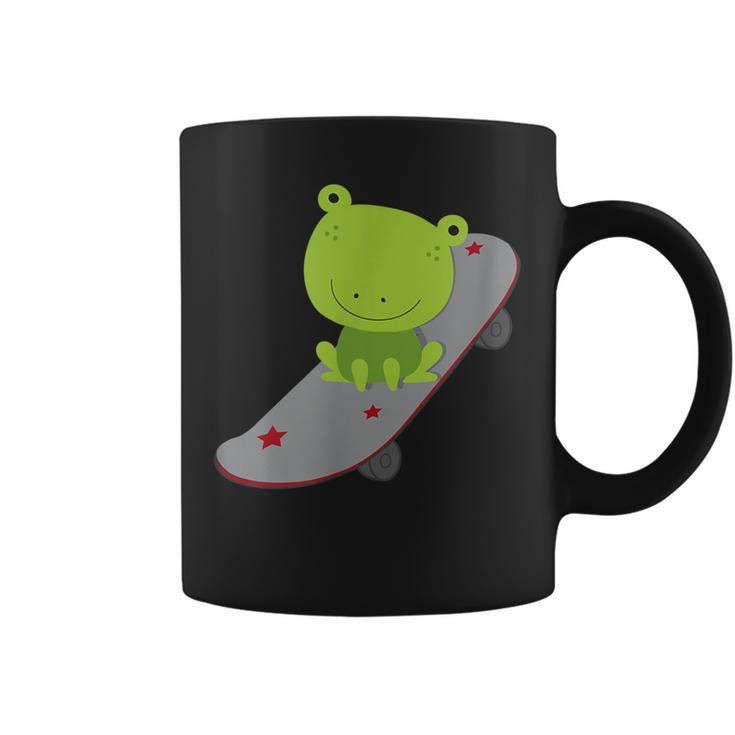 Cute Frog On Skateboard Kawaii Aesthetic Frog Coffee Mug