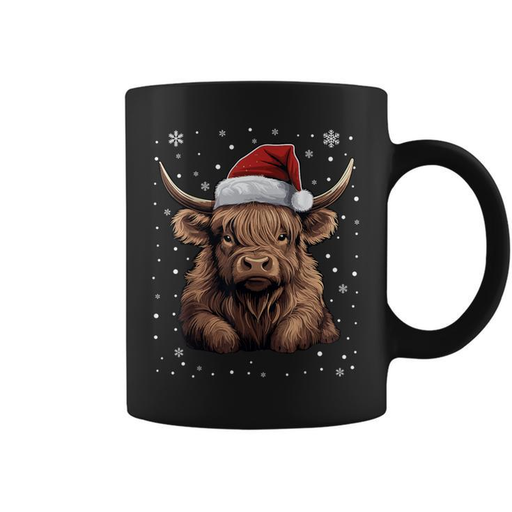 Cute Highland Cow Christmas Santa Hat Xmas Pajama Coffee Mug
