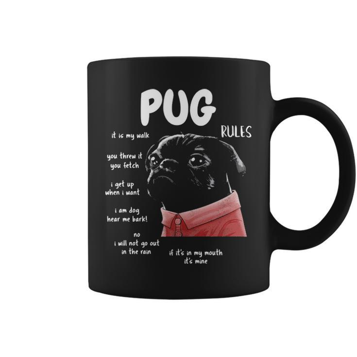Cute Kawaii Black Pug Dog Rules Coffee Mug