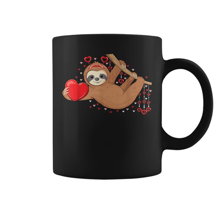 Cute Lazy Sloth Holding Heart Love Sloth Valentines Day Coffee Mug