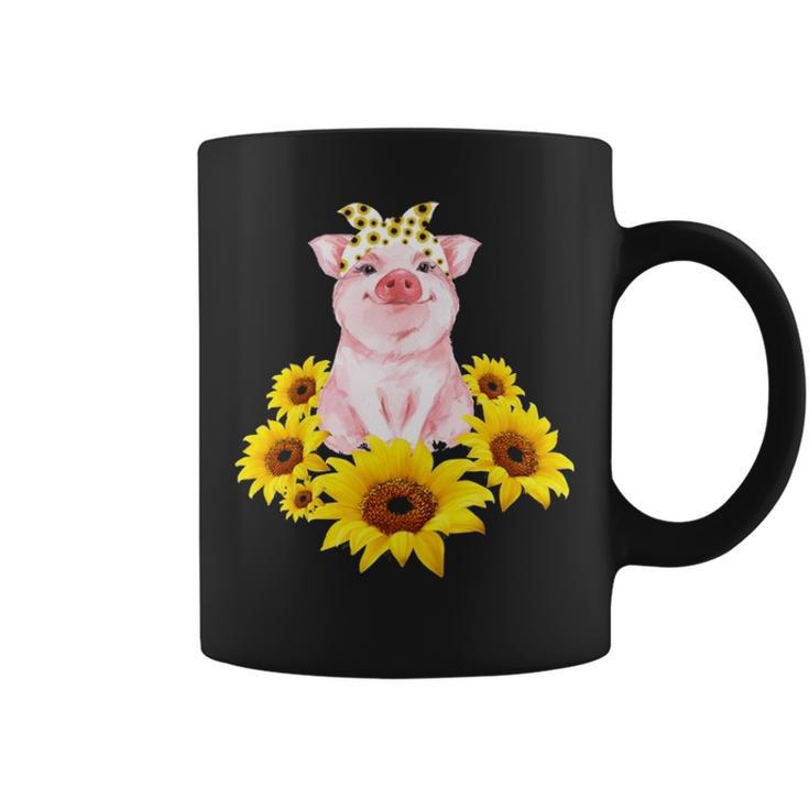 Cute Piggy With Sunflower Tiny Pig With Bandana Coffee Mug