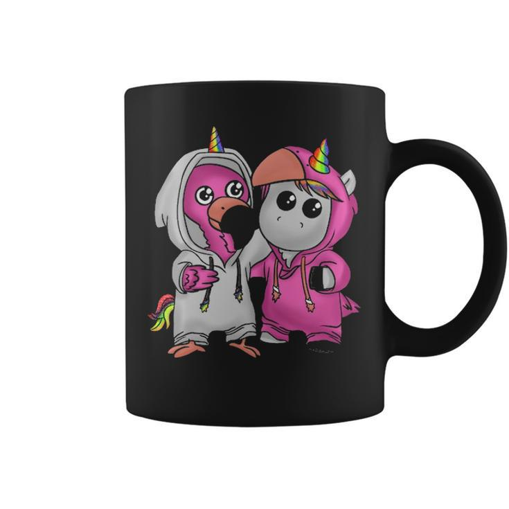 Cute Pink Flamingo Hugs Unicorn Coffee Mug
