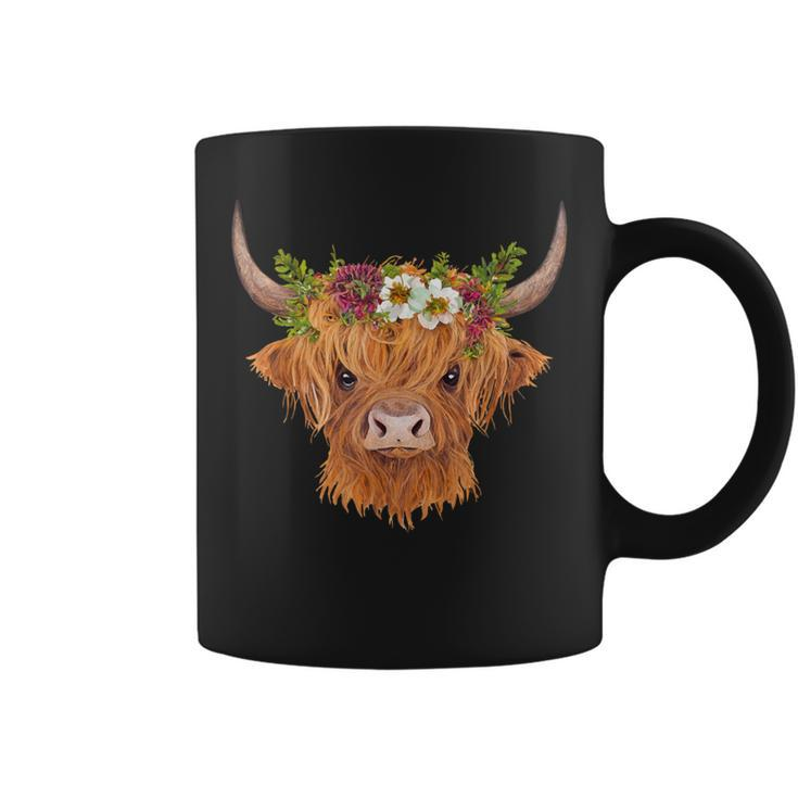 Cute Scottish Highland Cow Flower Head Cattle Calf Coffee Mug
