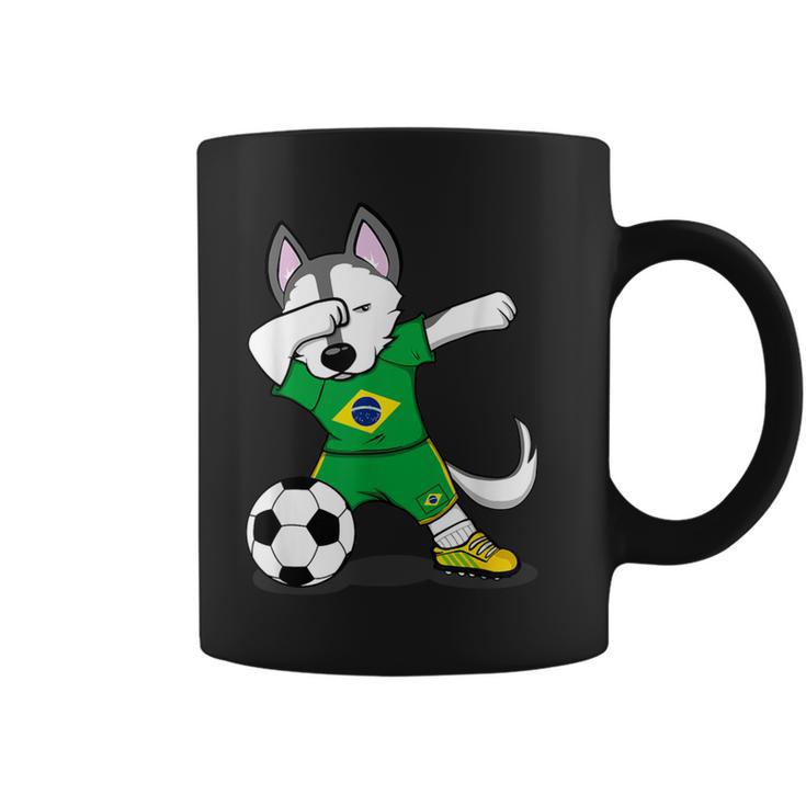 Dabbing Husky Brazil Football Fans Jersey Brazilian Soccer Coffee Mug