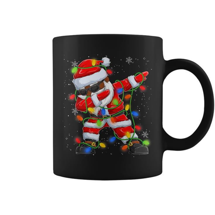 Dabbing Santa Black African American Christmas Tree Lights Coffee Mug