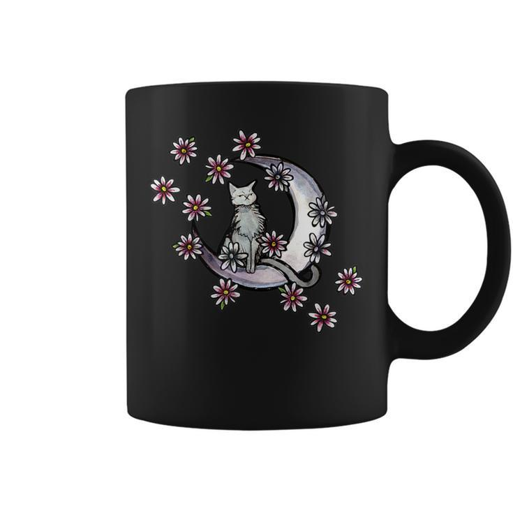 Daisy Flowers Moon Cat Witchy Cats Coffee Mug