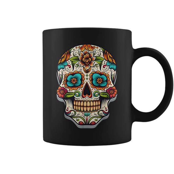 Day Of Dead Sugar Skull Floral Skeleton Head Bone Skull Coffee Mug