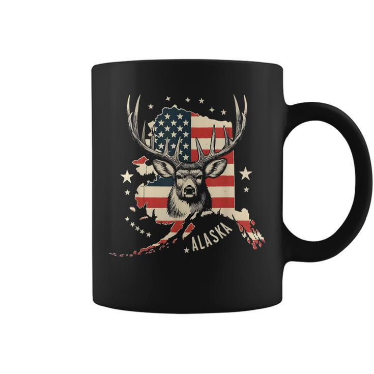 Deer Hunting American Flag Hunter Alaska Vintage Coffee Mug