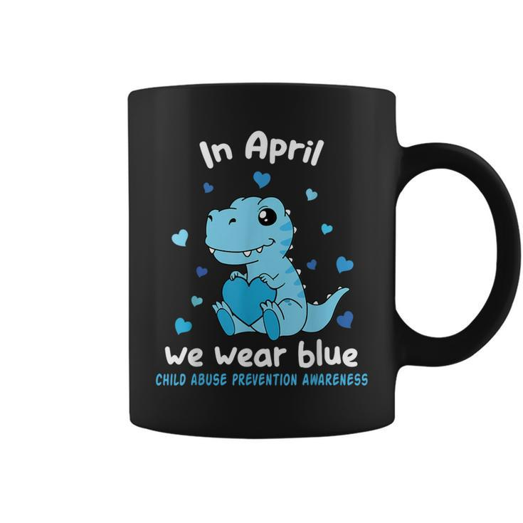Dino In April We Wear Blue Child Abuse Prevention Awareness Coffee Mug
