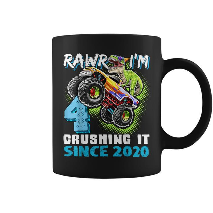 Dinosaur Monster Truck 4Th Birthday Party Boys Rawr I'm 4 Coffee Mug