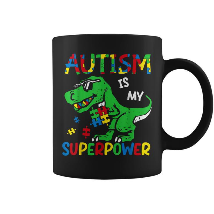 Dinosaur T-Rex Autism Is My Superpower Autism Awareness Boys Coffee Mug