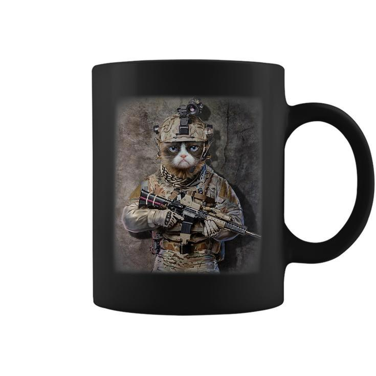 Disgruntle Cat As Army Commando In Full Tactical Coffee Mug