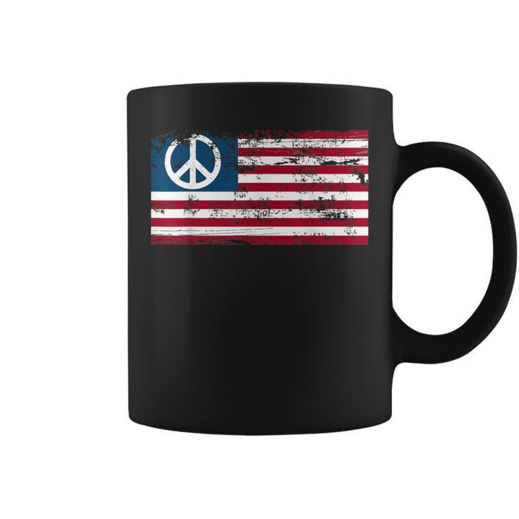 Distressed American Usa Flag With Peace Sign Coffee Mug