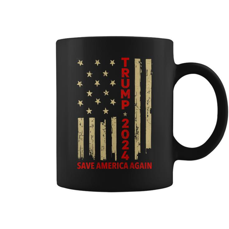 Donald Trump 2024 Save America Again American Flag On Back Coffee Mug
