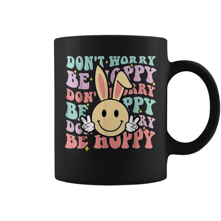 Dont Worry Be Hoppy Bunny Smile Face Retro Groovy Easter Coffee Mug