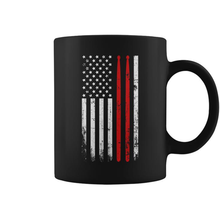 Drum Sticks On A Vintage American Flag For Drummers Coffee Mug