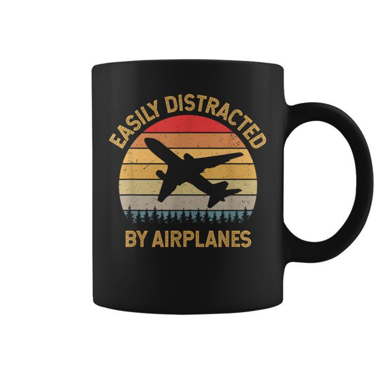 Easily Distracted By Airplanes Vintage Retro Coffee Mug